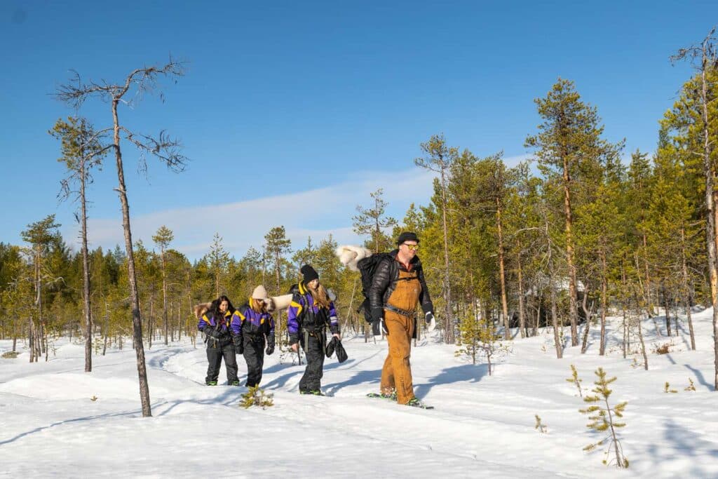 Vandring med snöskor på vintern nära campingplatsen First Camp Ansia - Lycksele