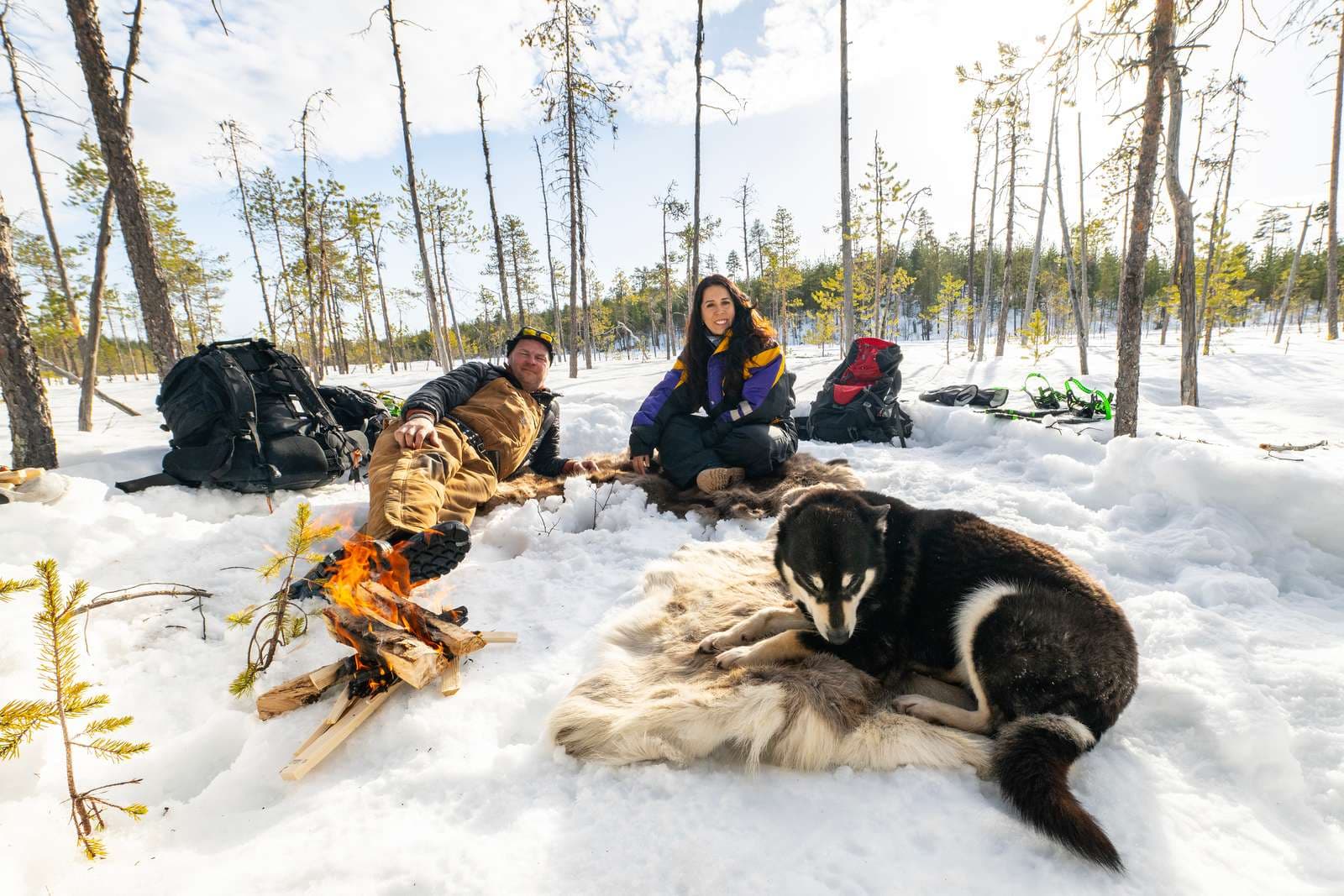 Vandring med snöskor på vintern nära campingplatsen First Camp Ansia - Lycksele
