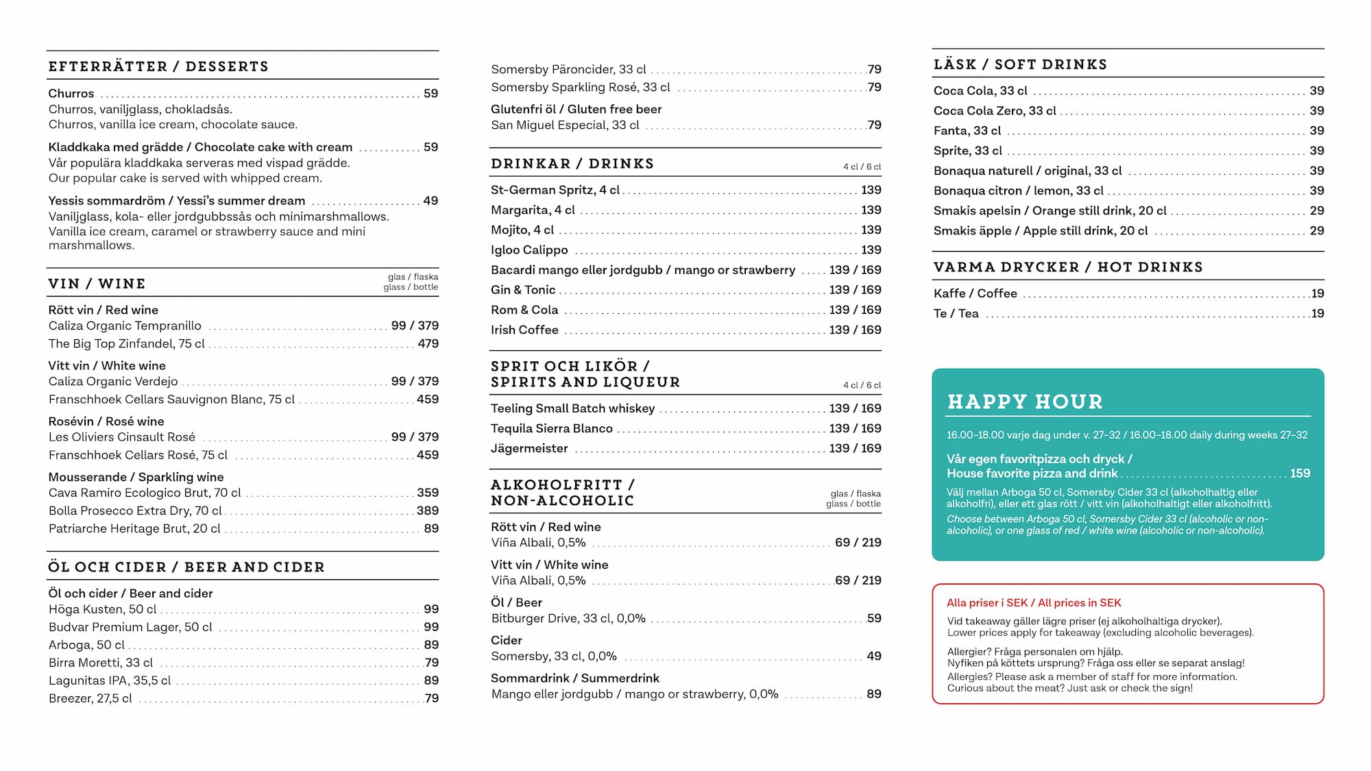 Bistro meny Sverige 2026